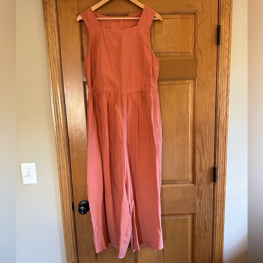 ASOS Coral Pink Cropped Square Neckline Open Back Sleeveless Jumpsuit 8 10 M L 🪸